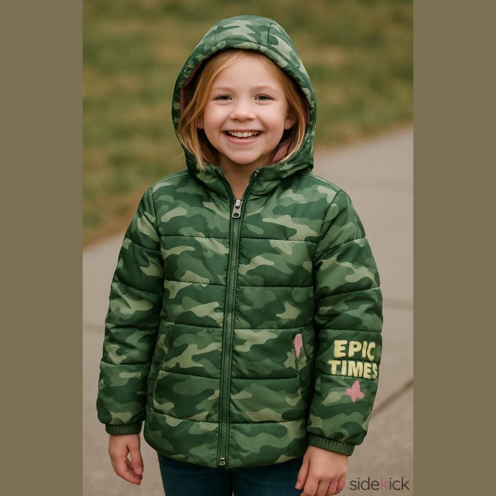 Epic Threads Girls Camo Hooded Puffer Jacket L